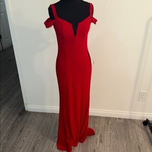 Xscape Red Off-Shoulder Maxi Dress